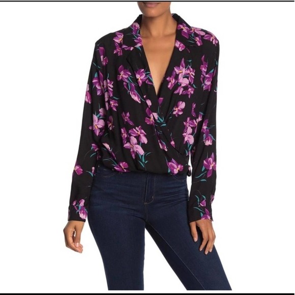 free press Tops - Free Press Notch Collar Surplice Long Sleeve Top